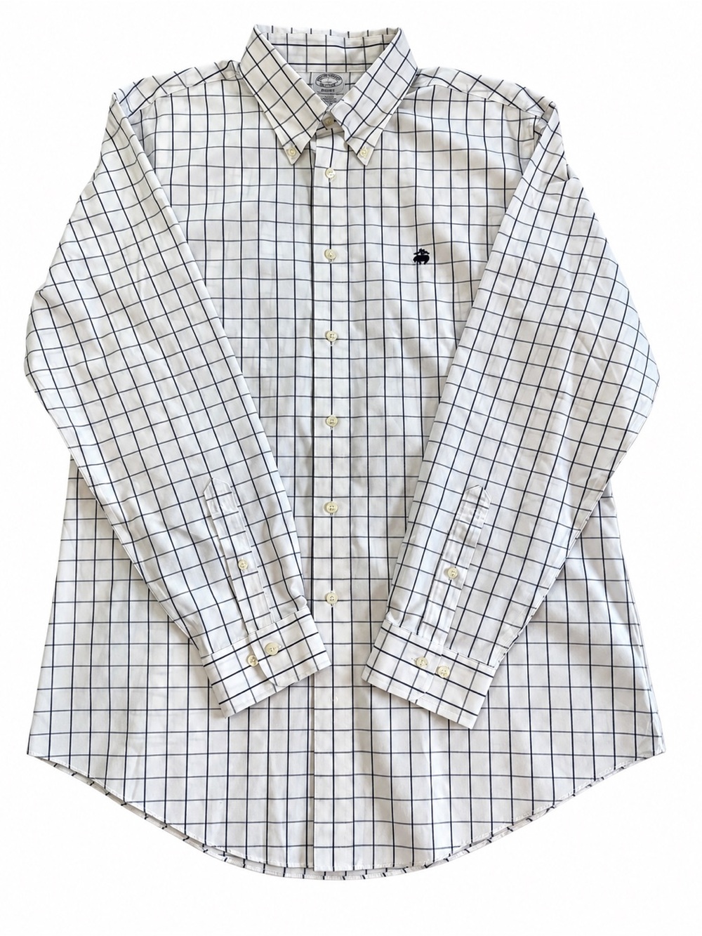 Brooks Brothers Button-Down Shirt white navy windowpane check size L